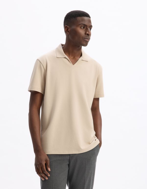 Polo regular col cubain en coton mélangé - sand