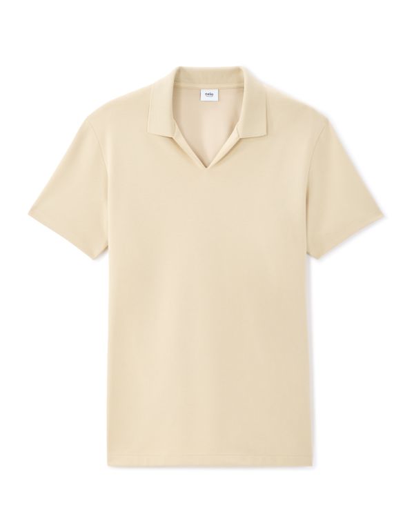 Polo regular col cubain en coton mélangé - beige