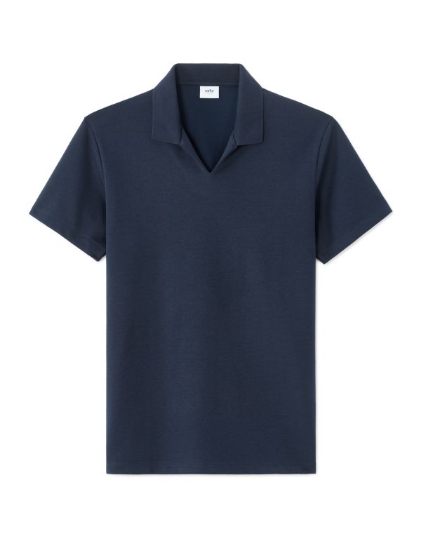 Polo regular col cubain en coton mélangé - marine