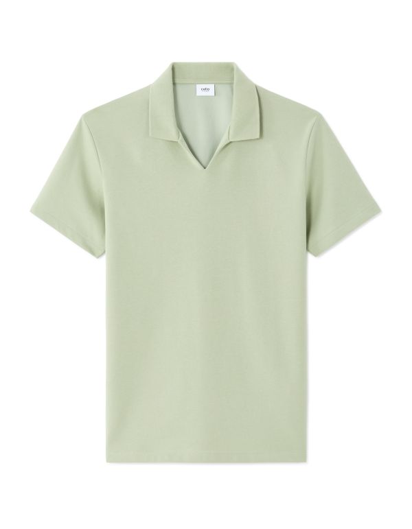 Polo regular col cubain en coton mélangé -vert