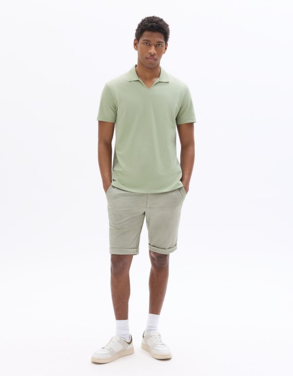 Polo regular col cubain en coton mélangé -vert
