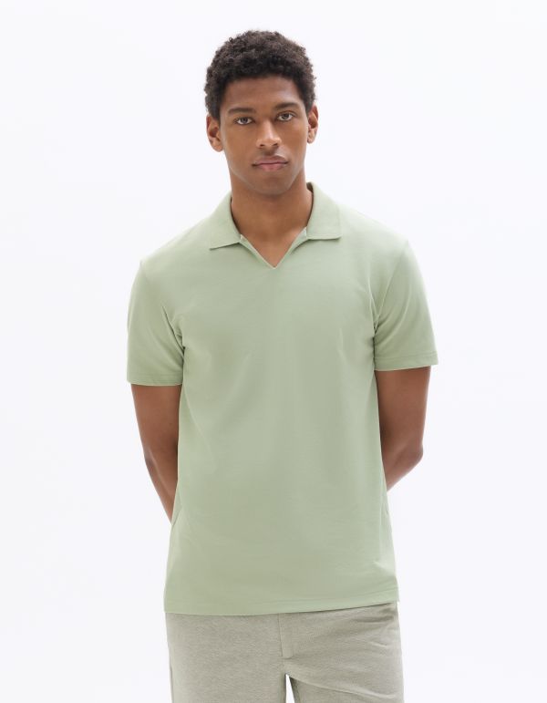 Polo regular col cubain en coton mélangé -vert