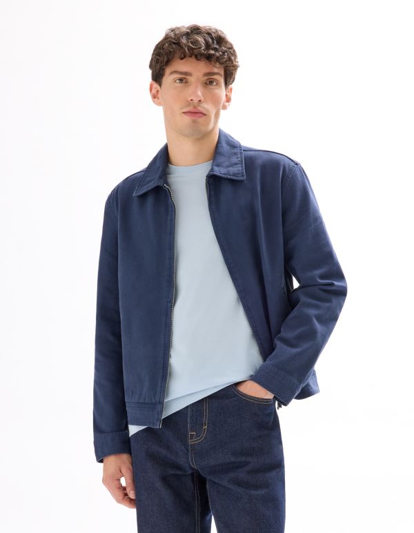 Veste zippé col chemise 100% coton - marine