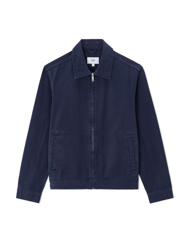 Veste zippé col chemise 100% coton - marine