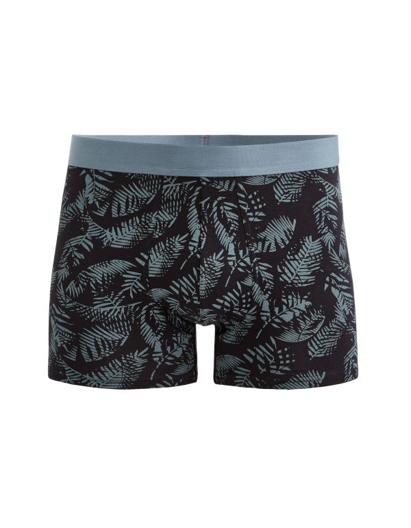 Boxer coton stretch motifs tropiques - noir