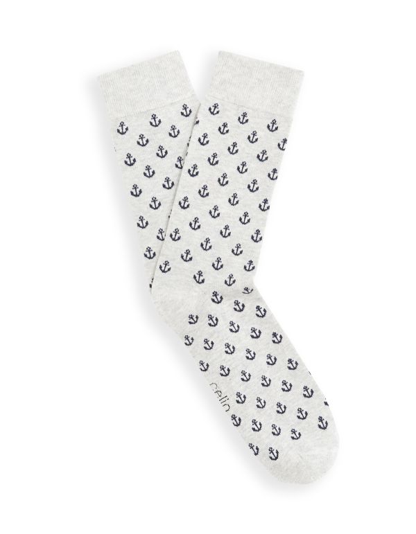 Chaussettes hautes motifs ancres - gris chiné
