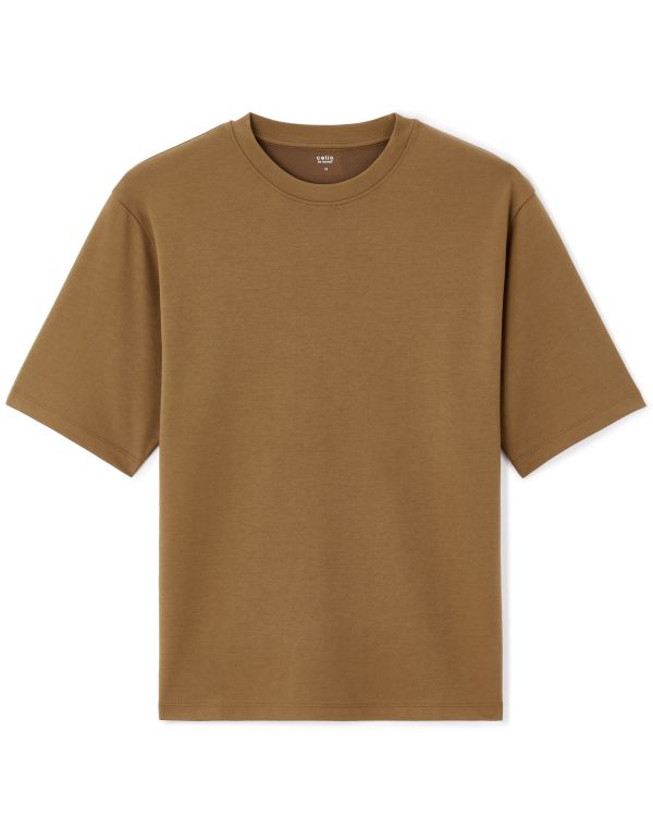 T-shirt infroissable oversize col rond  - café
