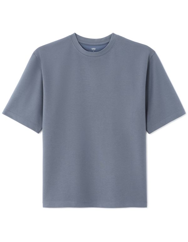 T-shirt oversize col rond - bleu
