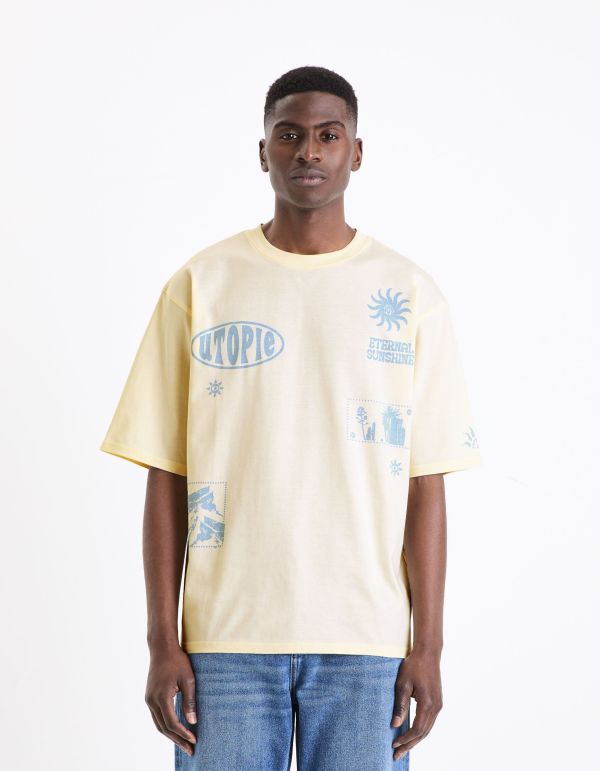 T-shirt à col rond oversize en coton - écru