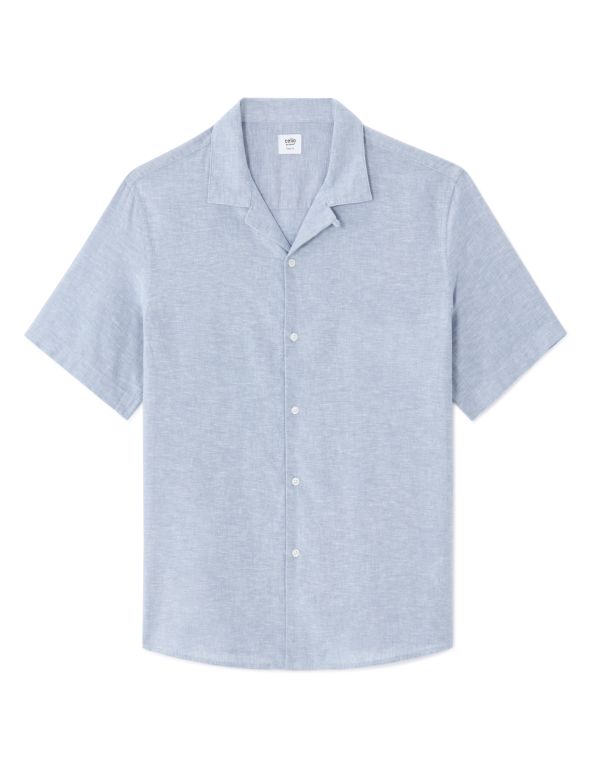 Chemisette regular unie en lin et coton - bleu