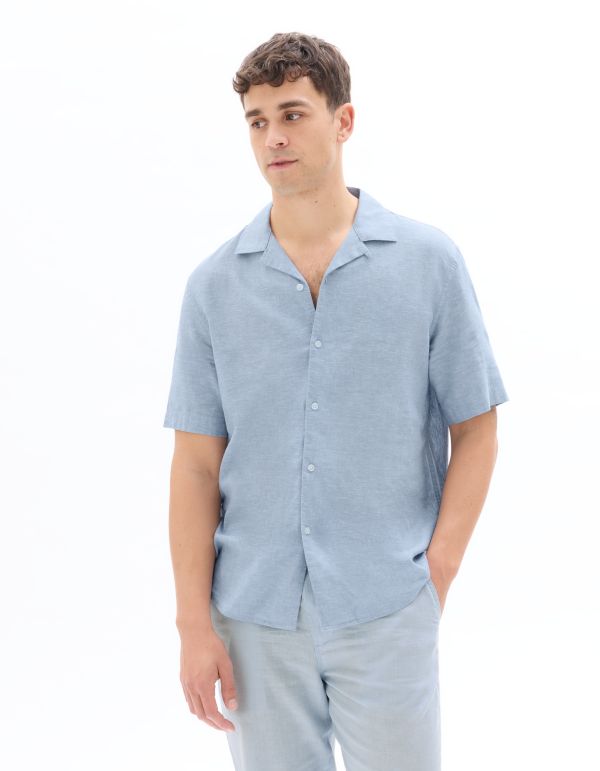 Chemisette regular unie en lin et coton - bleu