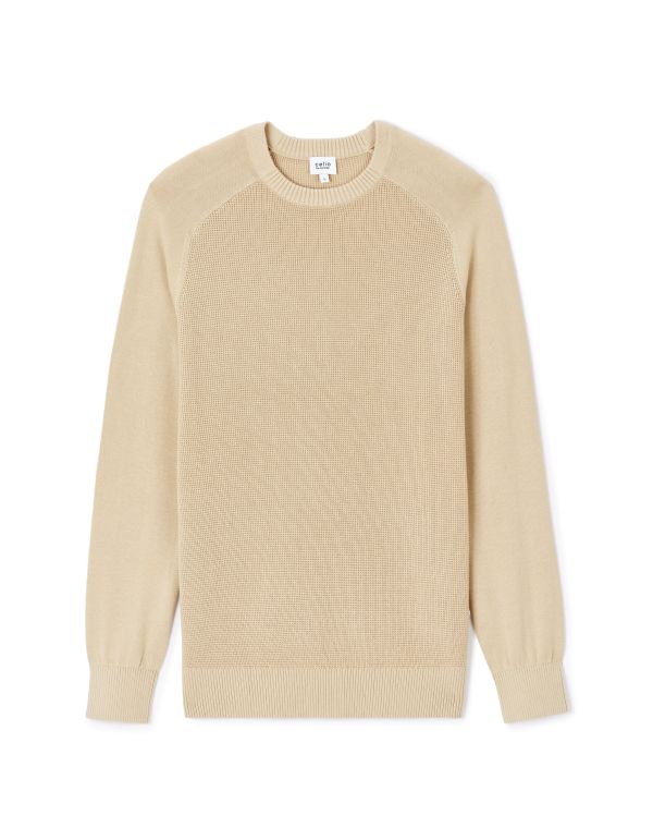 Pull col rond gauffré 100% coton - écru