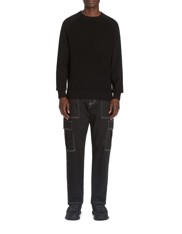 Pull col rond gauffré 100% coton - noir