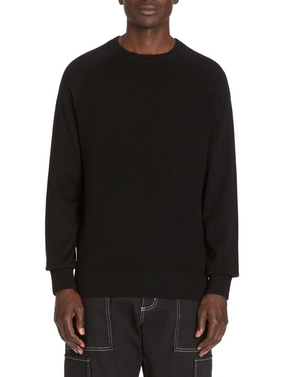 Pull col rond gauffré 100% coton - noir