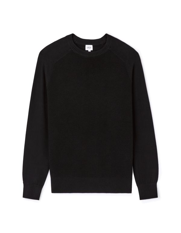 Pull col rond gauffré 100% coton - noir