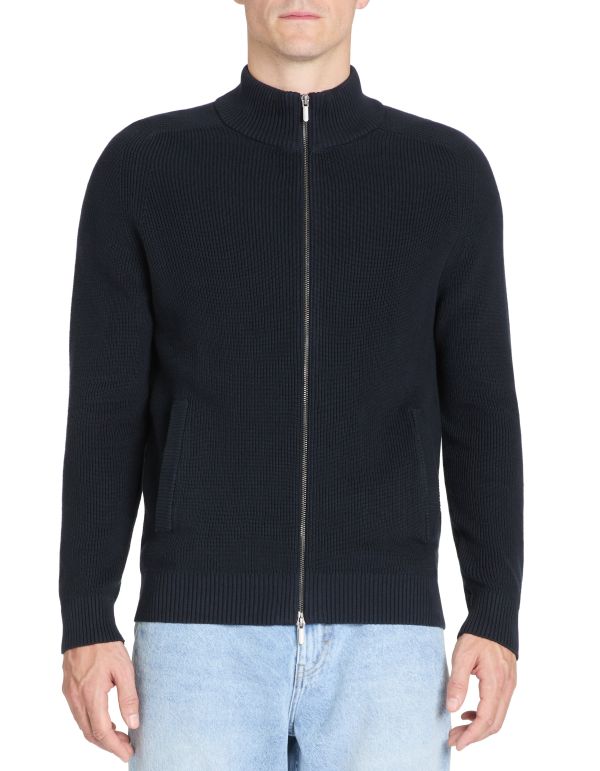 Cardigan col montant en coton - marine