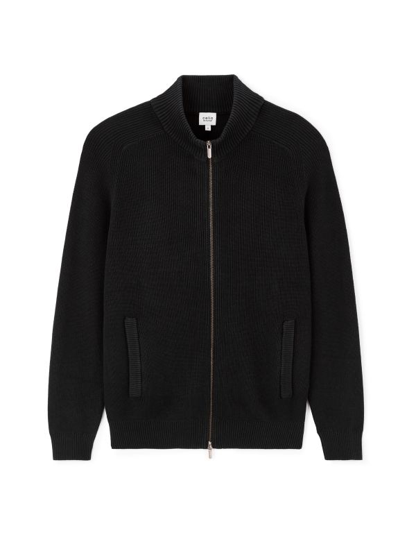 Cardigan col montant en coton - noir