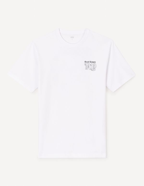 T-shirt col rond en coton - blanc