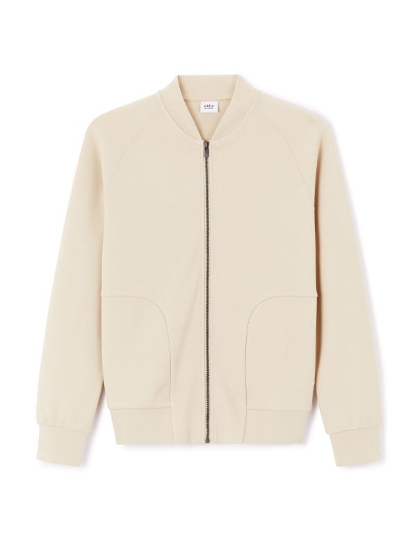 Sweat zippé regular coton mélangé - beige