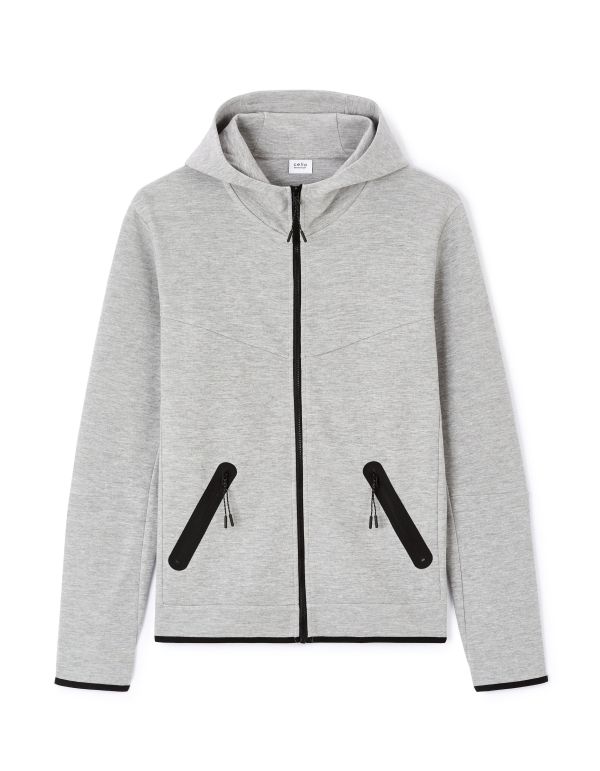 Sweat zippé à capuche skinny coton mélangé - gris