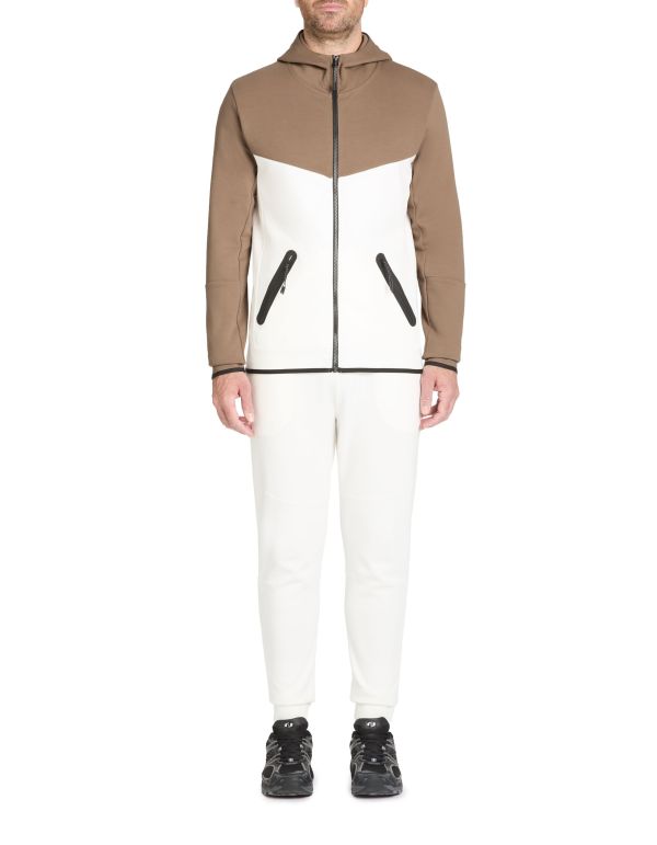 Sweat zippé à capuche skinny coton mélangé - écru