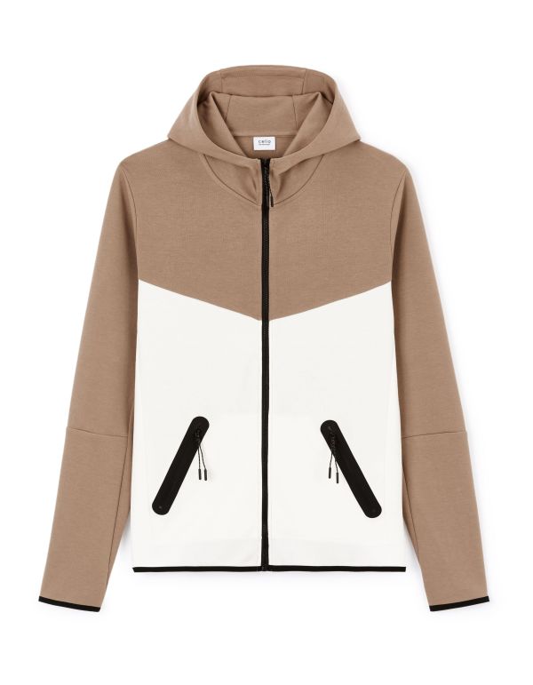 Sweat zippé à capuche skinny coton mélangé - écru