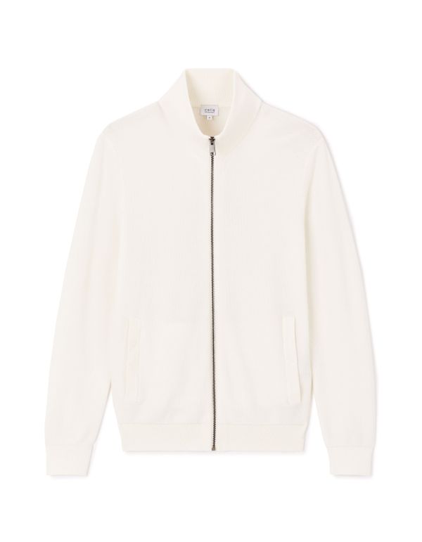 Cardigan col montant en coton - beige