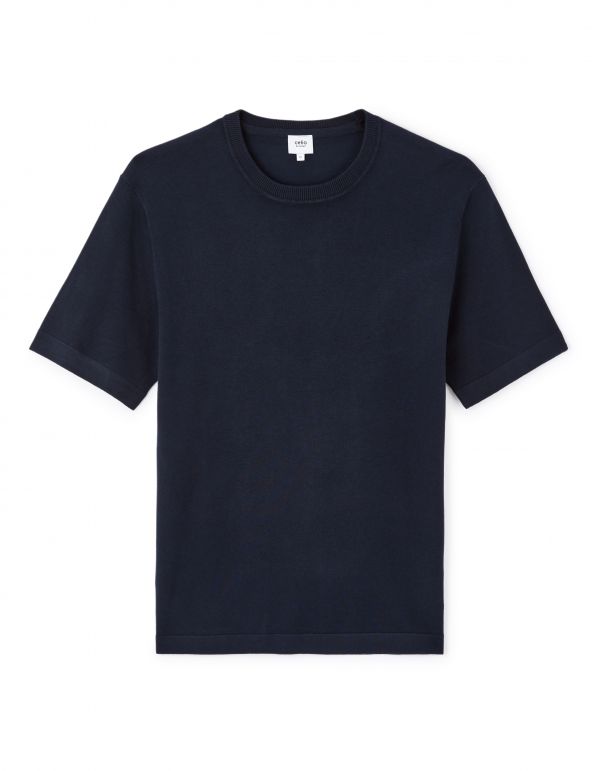 T-shirt boxy col rond 100% coton - marine
