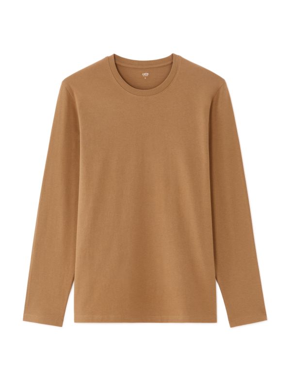 T-shirt regular 100% coton manches longues - marron