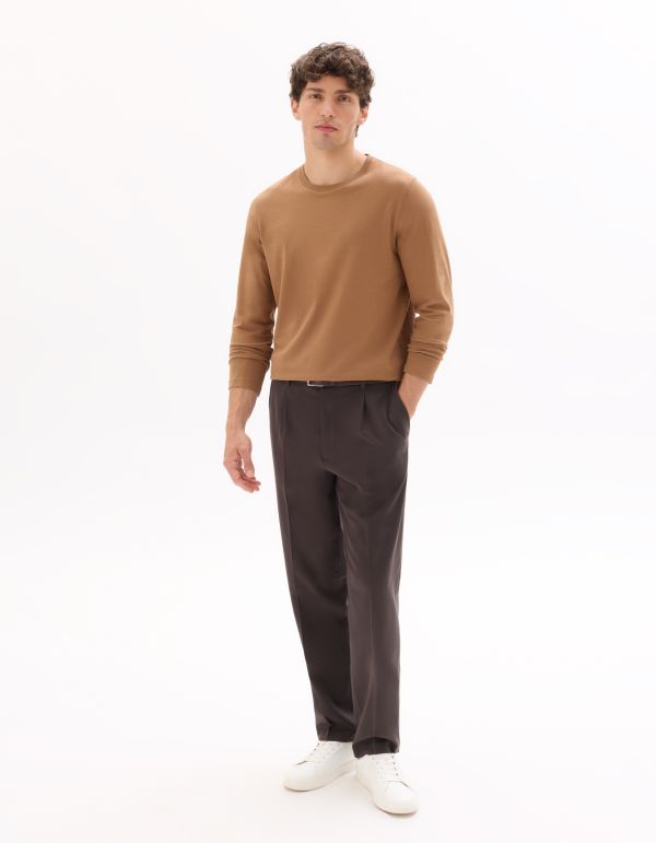 T-shirt regular 100% coton manches longues - marron