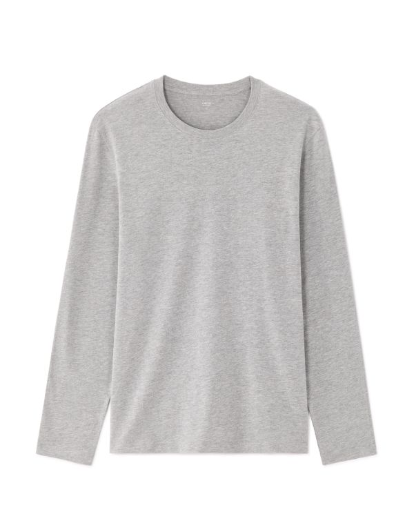 T-shirt regular coton mélangé manches longues - gris chiné
