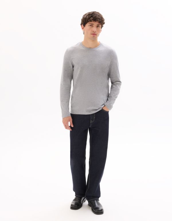 T-shirt regular coton mélangé manches longues - gris chiné
