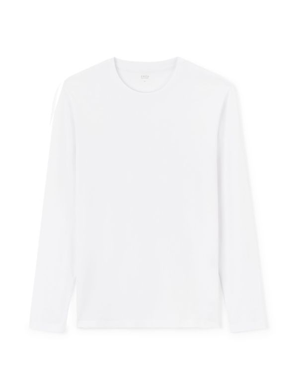 T-shirt straight 100% coton manches longues - blanc