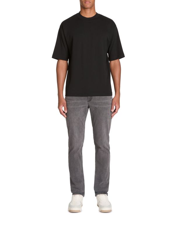T-shirt col rond en coton mélangé - noir