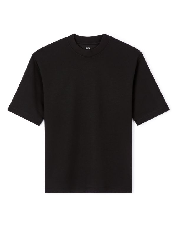 T-shirt col rond en coton mélangé - noir