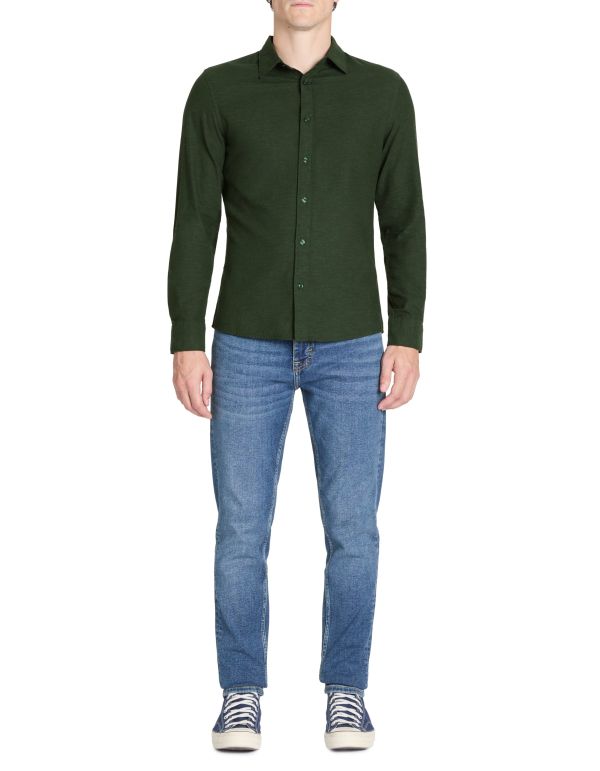 Chemise regular en flanelle uni - vert foncé