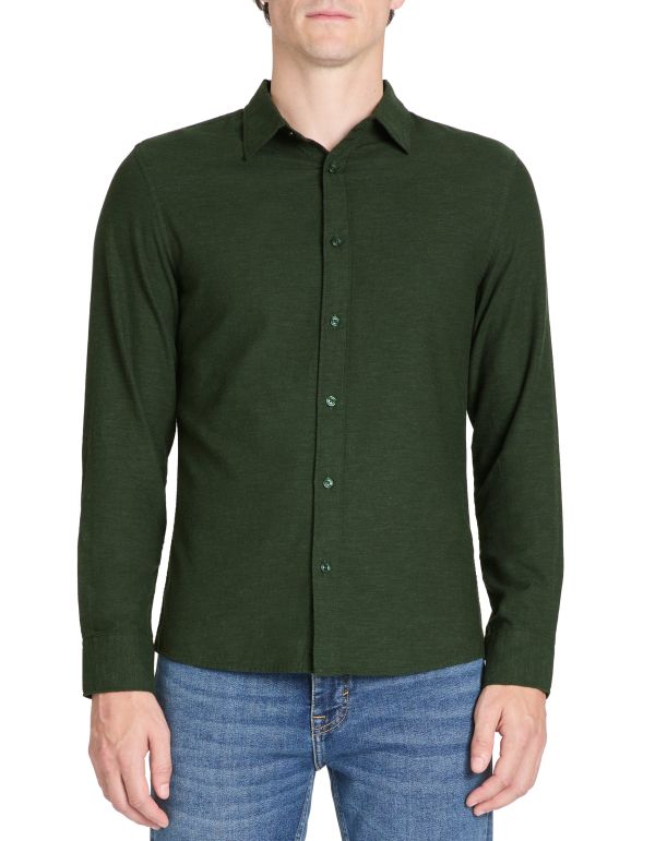 Chemise regular en flanelle uni - vert foncé
