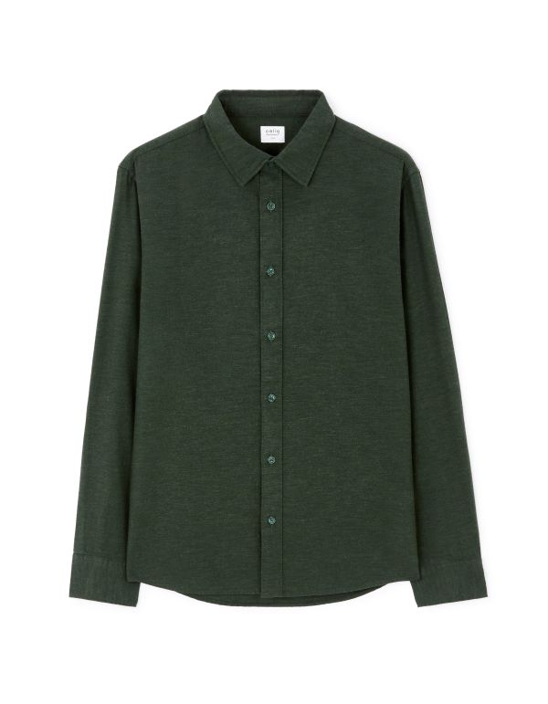 Chemise regular en flanelle uni - vert foncé