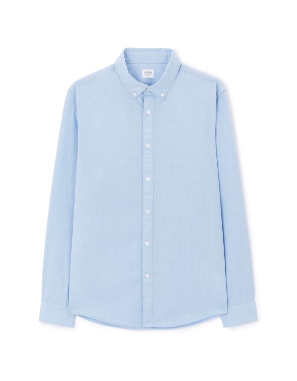 Chemise regular fil à fil en coton - bleu