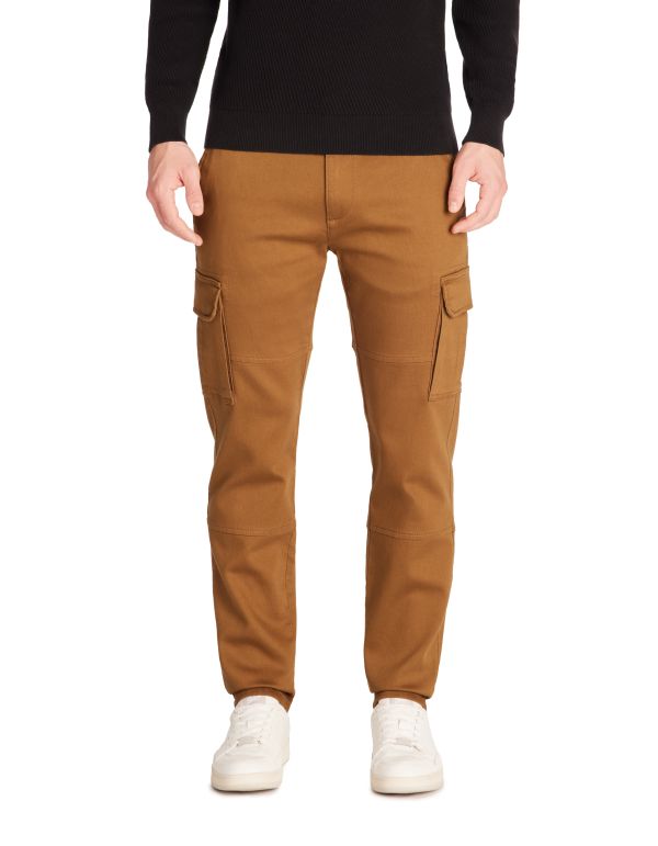 Pantalon cargo straight coton stretch - marron
