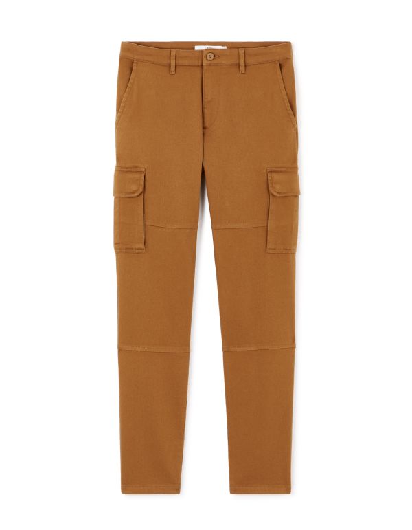 Pantalon cargo straight coton stretch - marron