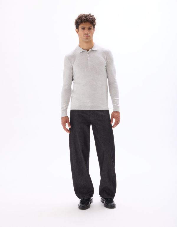 Pull col polo slim 100% coton - gris chiné