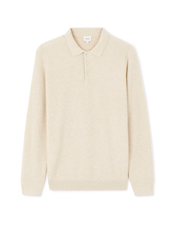 Pull col polo 100% coton - beige