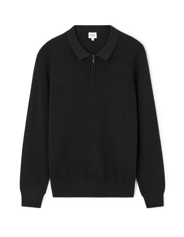 Pull col polo 100% coton - noir