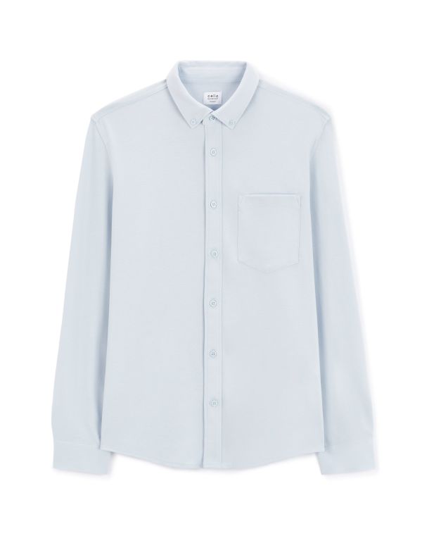 Chemise regular piqué coton stretch - bleu clair