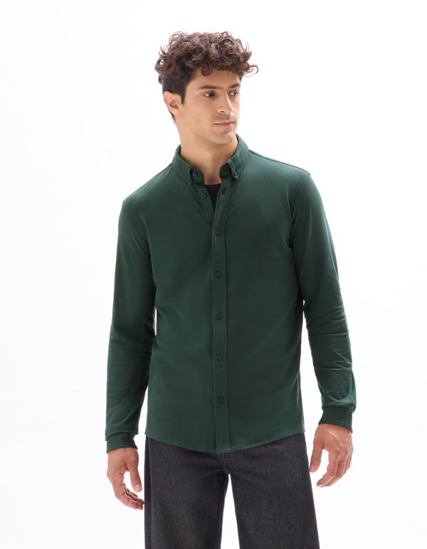 Chemise regular jersey piqué - vert foncé