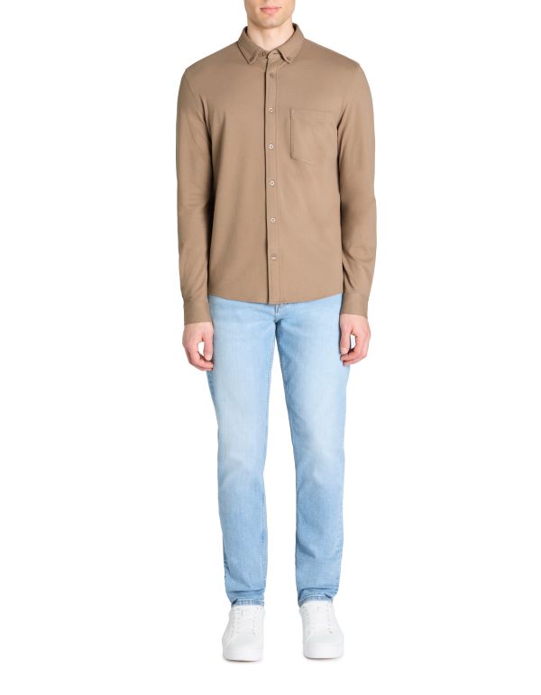 Chemise regular piqué coton stretch - taupe