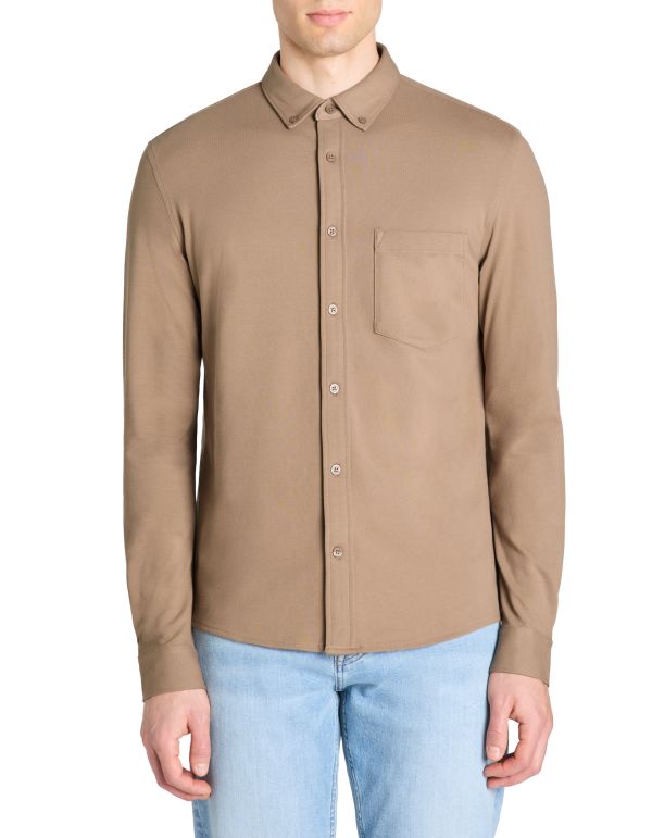 Chemise regular piqué coton stretch - taupe