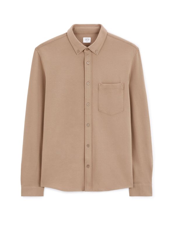 Chemise regular piqué coton stretch - taupe