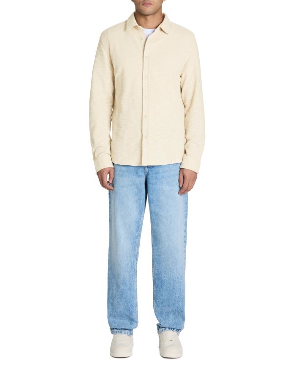 Chemise regular à bouclette coton mélangé - beige